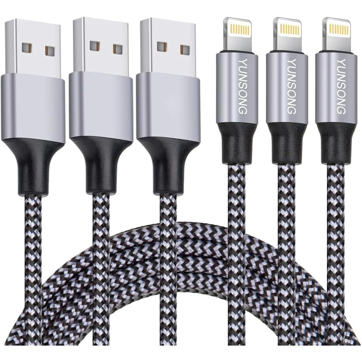 3-Pack 6Ft MFi iPhone Charger Nylon Braided Lightning Cable Fast Charging