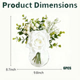6 Pcs Artificial Flowers In Vase, Lifelike Fake Rose Eucalyptus Leaves & Baby Breath, Faux Flower Arrangements For Wedding Bride Bouquets Home Kitchen Table Decorations, White