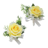 Corsage And Boutonniere Set, Handmade Artificial Peony Rose Wrist Corsage Wristlet And Groom Boutonniere For Men Wedding Prom Suit Decorations (Yellow)