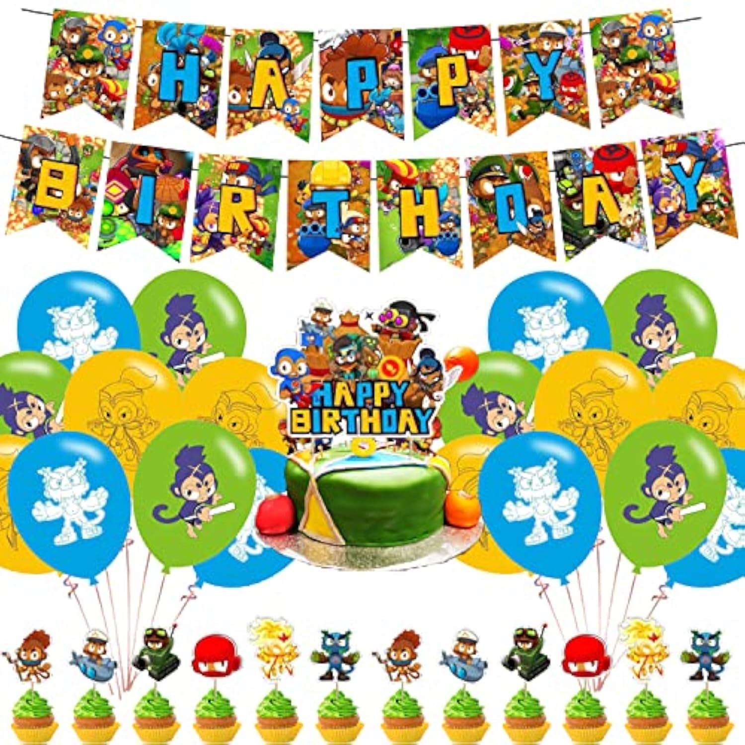 Bloons Td 6 Birthday Party Decorations, Bloons Td Video Game Party Supplies Set With Happy Birthday Banner, Cake Cupcake Toppers, Balloons For Fans Adults Party Decorations