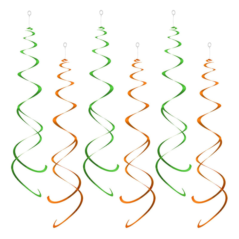 Party Swirl Decorations, Green And Orange Foil Ceiling Hanging Swirl D