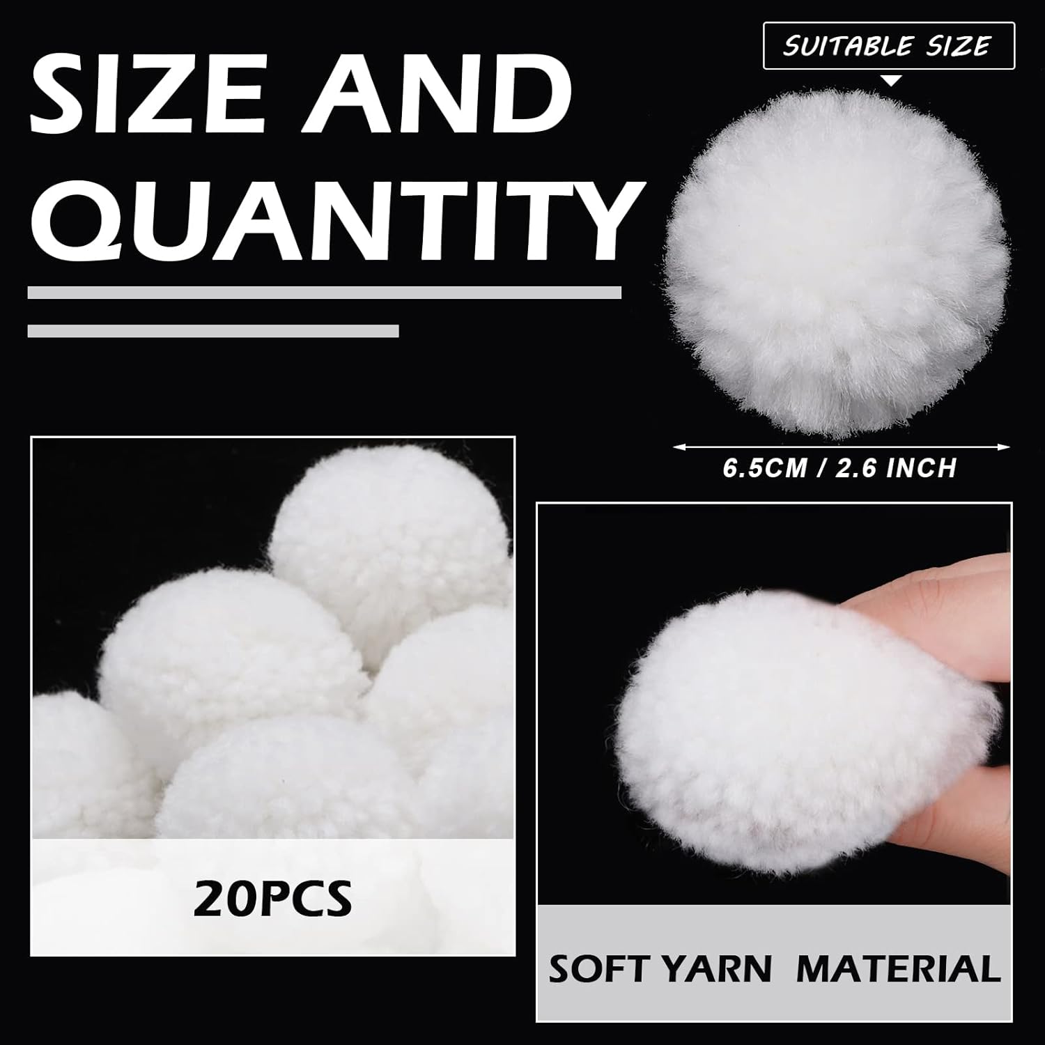 20 Pcs Christmas Yarn Pom Poms Balls For Diy Handmade Crafts Fuzzy Pompoms For Christmas Diy Hats Thanksgiving Party Holiday Hanging Home Decorations (White, 2.5 Inch)