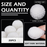 20 Pcs Christmas Yarn Pom Poms Balls For Diy Handmade Crafts Fuzzy Pompoms For Christmas Diy Hats Thanksgiving Party Holiday Hanging Home Decorations (White, 2.5 Inch)