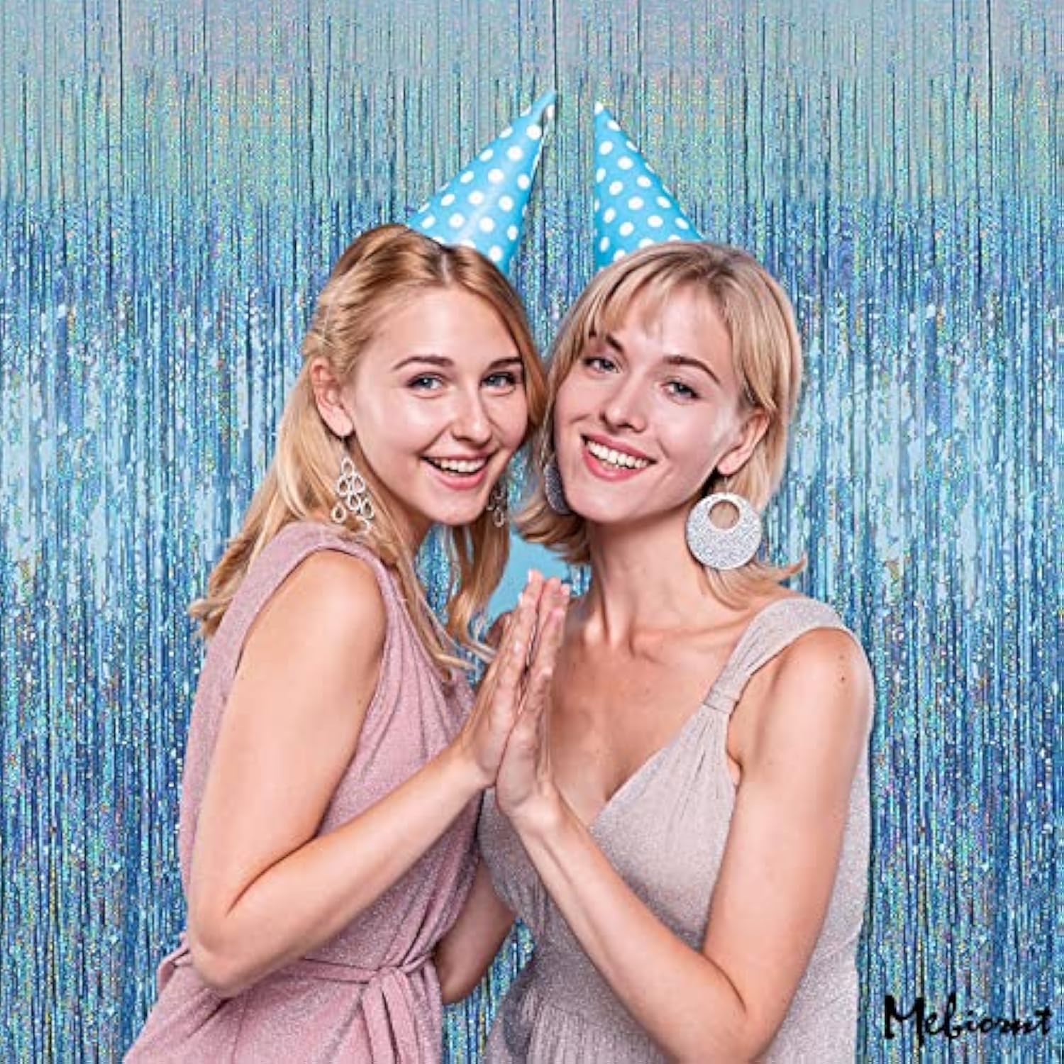 4 Pack Light Blue Fringe Curtain Backdrop, 3.2Ft X 8.2Ft Sparkle Metallic Tinsel Foil Fringe Streamers Background For Photo Booth Birthday Wedding Baby Shower Party Thanksgiving Christmas Decorations