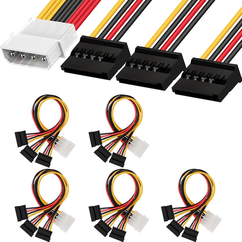 5 Pack 4 Pin Molex To3 Sata Power Cable, Molex Ide Male To 3 X 15 Pin Sata Fem