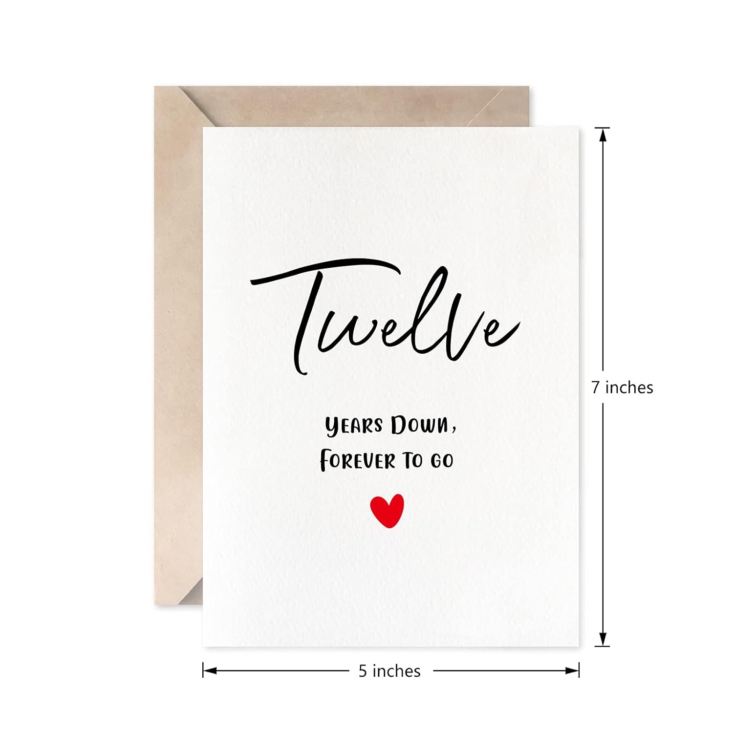 12Th Anniversary Card, Twelve Years Down Forever To Go, Romantic Valentines Day Wedding Card For Husband Wife