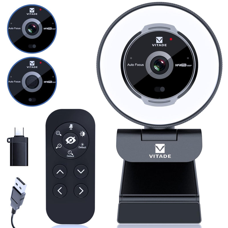 Zoomable Webcam With Remote Control, 1080P 60Fps Streaming Webcam With Ring Li