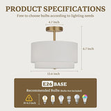 12.6 Inch Gold Semi Flush Ceiling Light 2 Layer White Shade Nursery Fixture