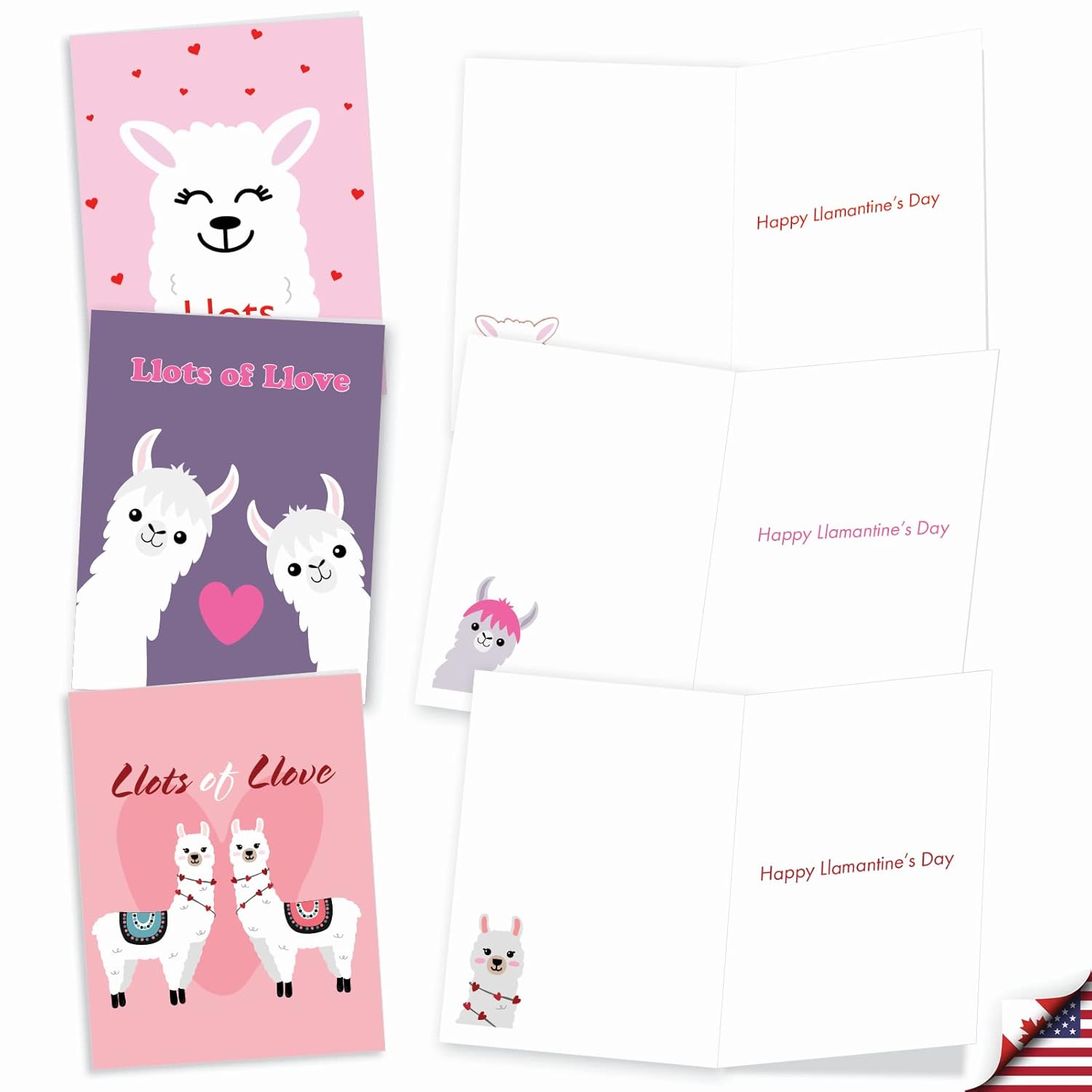 20 Assorted Valentine'S Day Notes Boxed Set 4 X 5.12 Inch With Envelopes (10 Designs, 2 Each) Llove Lllamas Am10411Vdg-B2X10