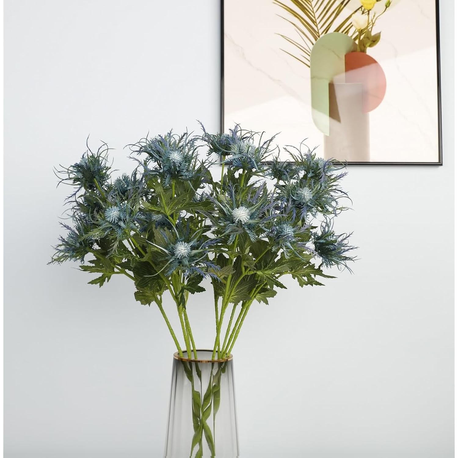 8 Stems Artificial Thistle Flowers 8 Branch Real Touch Blue Thistle Decor 26 Inch Real Size Rustic Spray Eryngium Sea Holly For Wedding Bouquet Centerpiece