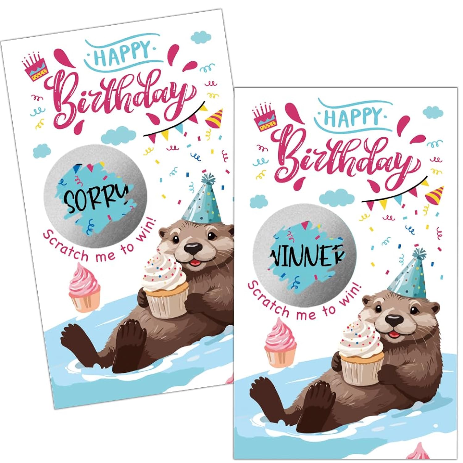 50 Pack Happy Birthday Scratch Off Cards, Cute Otter Scratch Ticket For 1St 18Th 19Th 21Th Birthday Party, Funny Party Supplies For Otter Lover, Raffle Ticket Lottery Group Game For Baby Shower