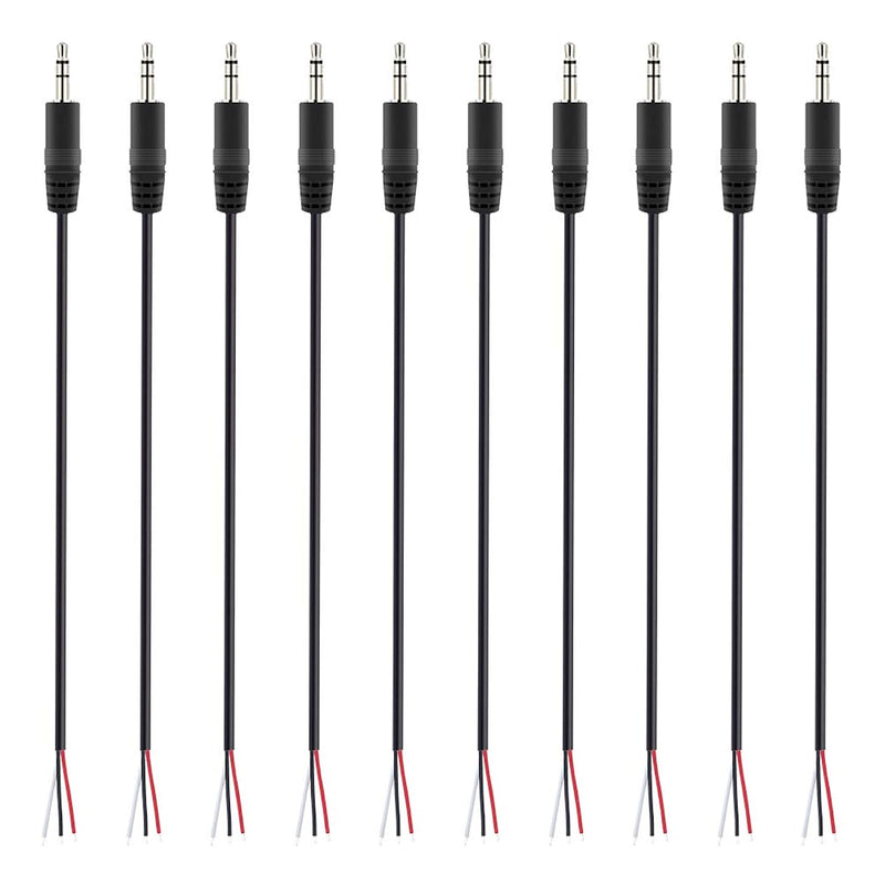 10-Pack 3.5Mm 1/8" To Speaker Wire Trs Stereo Male Plug To Bare Wire Pigtail 3.5Mm Jack Connector Adapter Repair Audio Cable For Speaker Headphone Headset Earphone
