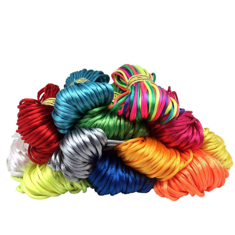 2Mm Satin Nylon Trim Cord, Rattail Silk Cord,14 Bundles 154 Yards Assorted Col