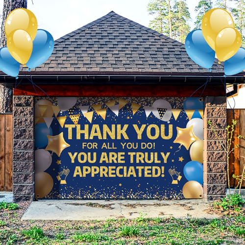 Thank You We Appreciate Backdrop, Employee Appreciation Party, Blue Gold