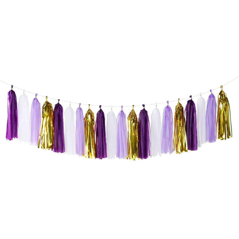 Purple-Gold Party Decoration Tassel Garland - 20Pcs Lavender White Gol