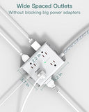Surge Protector Power Strip 8 Wide Outlets 4 USB Ports 2 USB C 5FT Flat Plug Wall Mount White