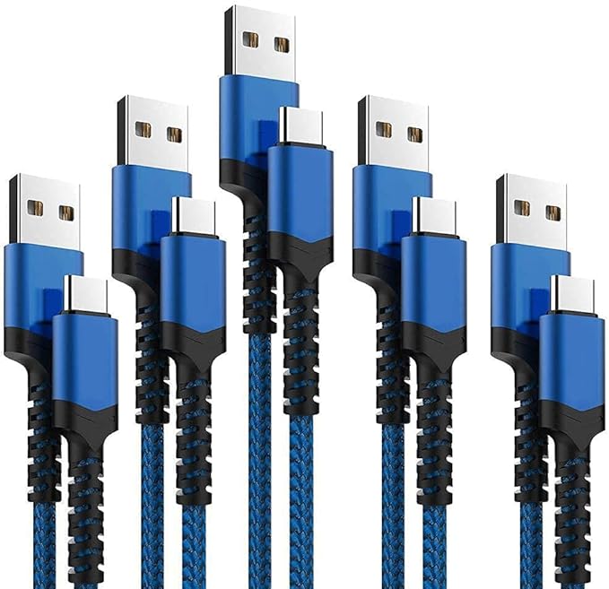 5 Pack USB A to USB C Fast Charging Cable Set 3FT 6FT 10FT Braided Charger Cord for Samsung Galaxy Pixel LG Moto