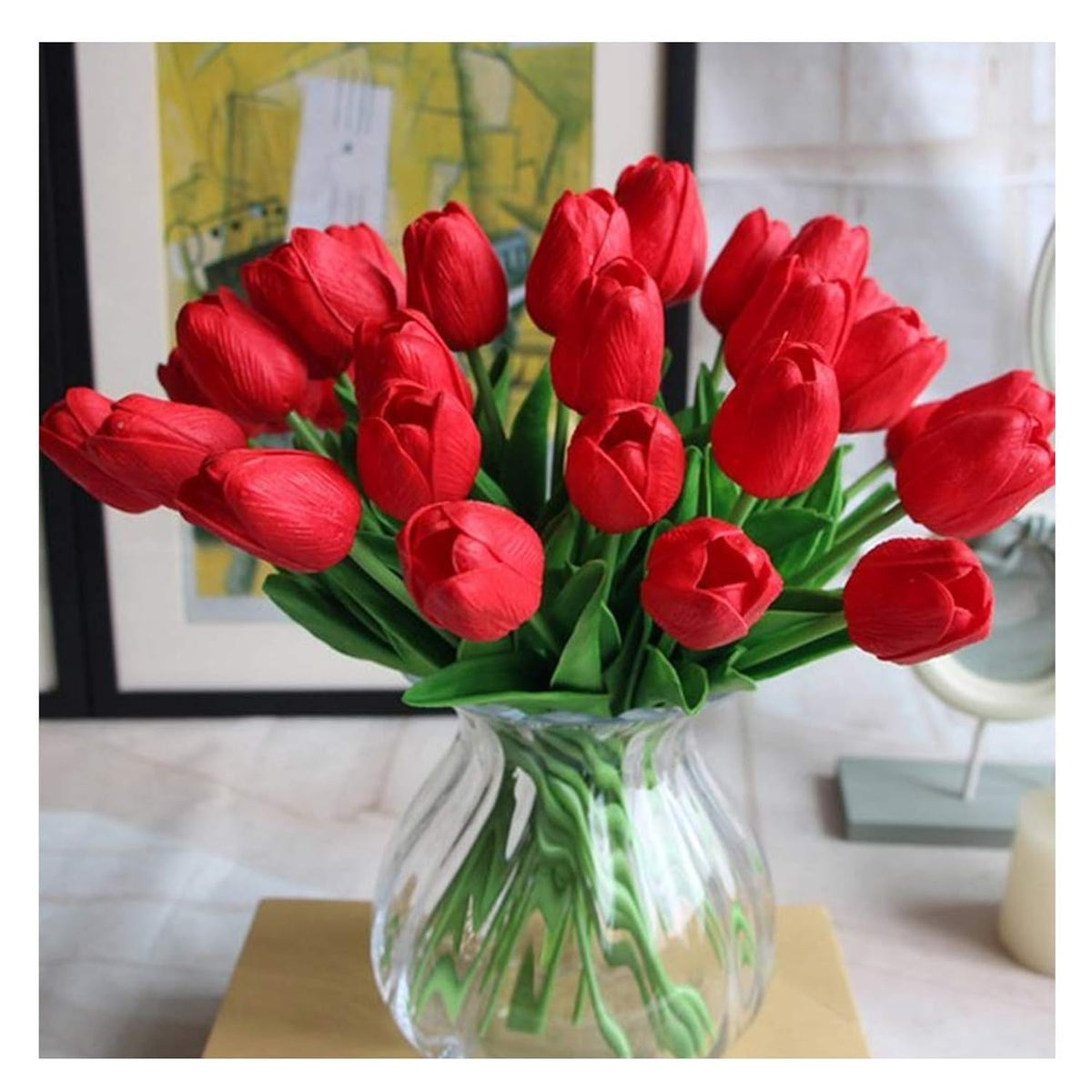 Artificial Tulips 10Pcs Real Touch Fake Tulips Pu Flower Arrangement Bouquets For Home Party Decoration (Red)