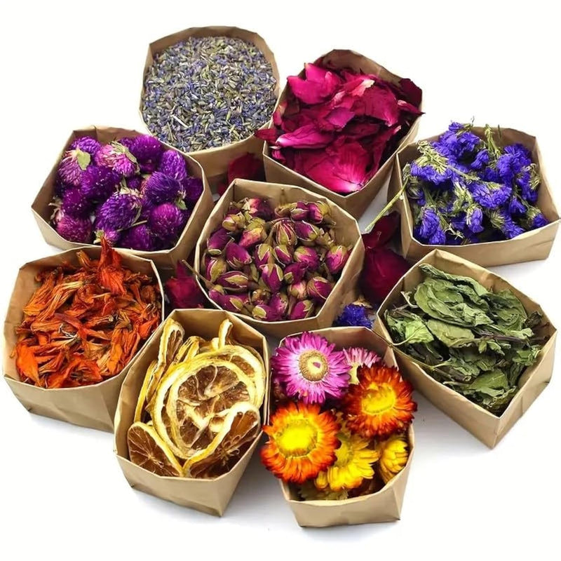 9 Bags Organic Dried Flowers-Perfect For Candle Soap Making,Tea,Baking,Sachets