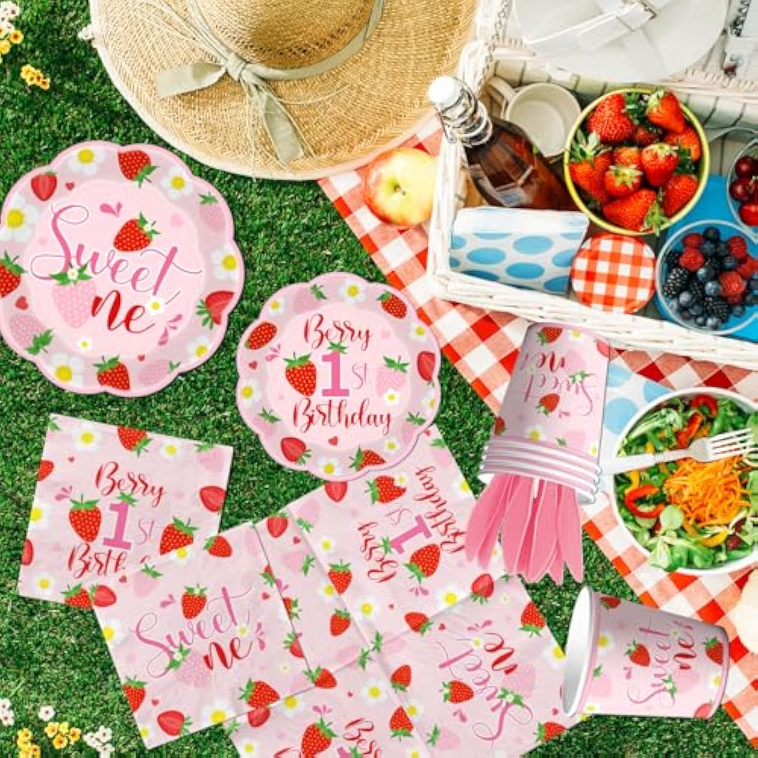 Berry First Birthday Decorations Tableware,150Pcs Berry Sweet One Plates And Napkins,Cup, Forks Knives,Strawberry First Birthday Decorations For Girl,Serve 25