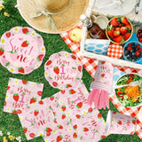 Berry First Birthday Decorations Tableware,150Pcs Berry Sweet One Plates And Napkins,Cup, Forks Knives,Strawberry First Birthday Decorations For Girl,Serve 25