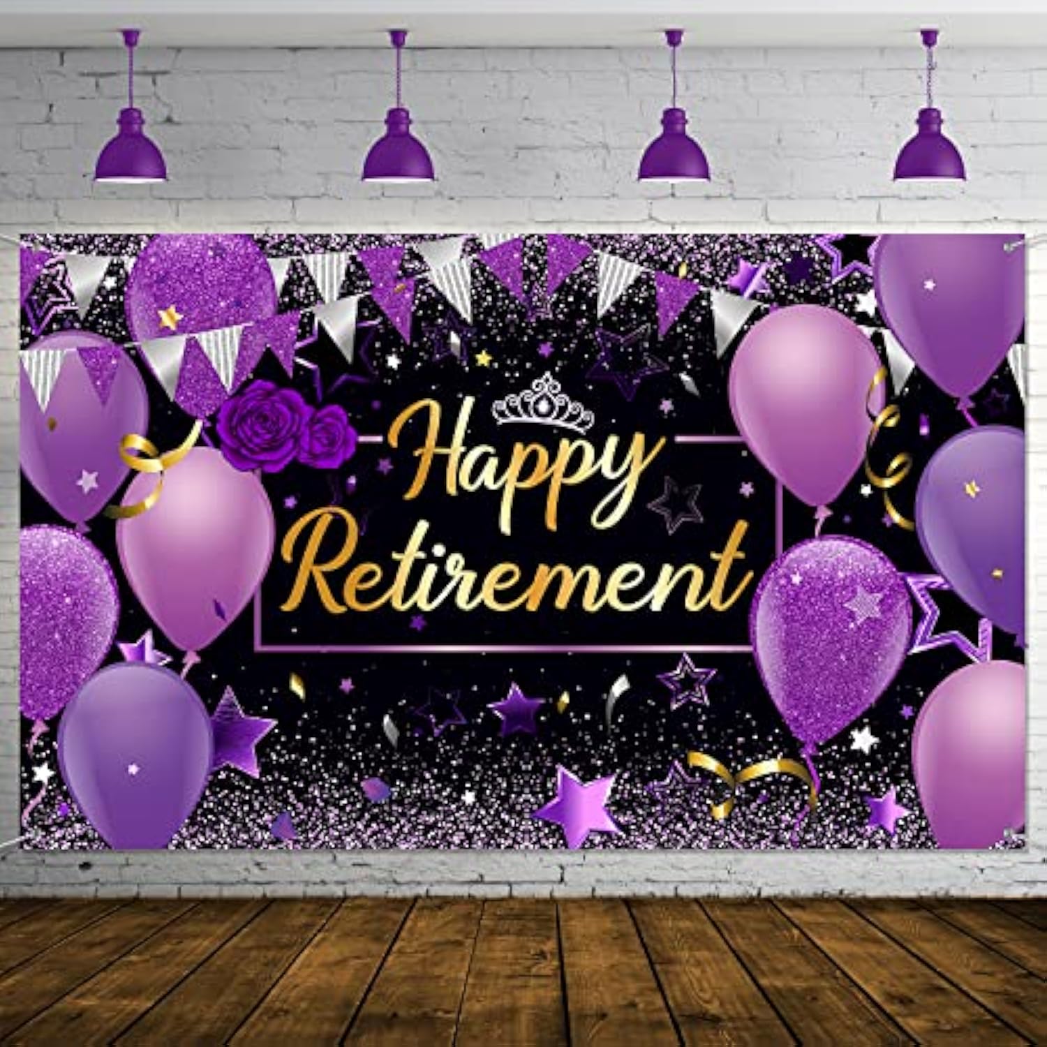 Retirement Party Decorations, Extra Large Fabric Retire Sign Banner Photo Booth Backdrop Background With Rope For Retirement Party Favor(72.8 X 43.3 Inches,Purple And Black)