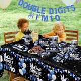 142Pcs 10Th Birthday Decorations For Boys,10 Year Old Birthday Decorations Tableware Double Digits Birthday Boy Plates And Napkins Cups Tablecloth For Boys Birthday Party Decorations