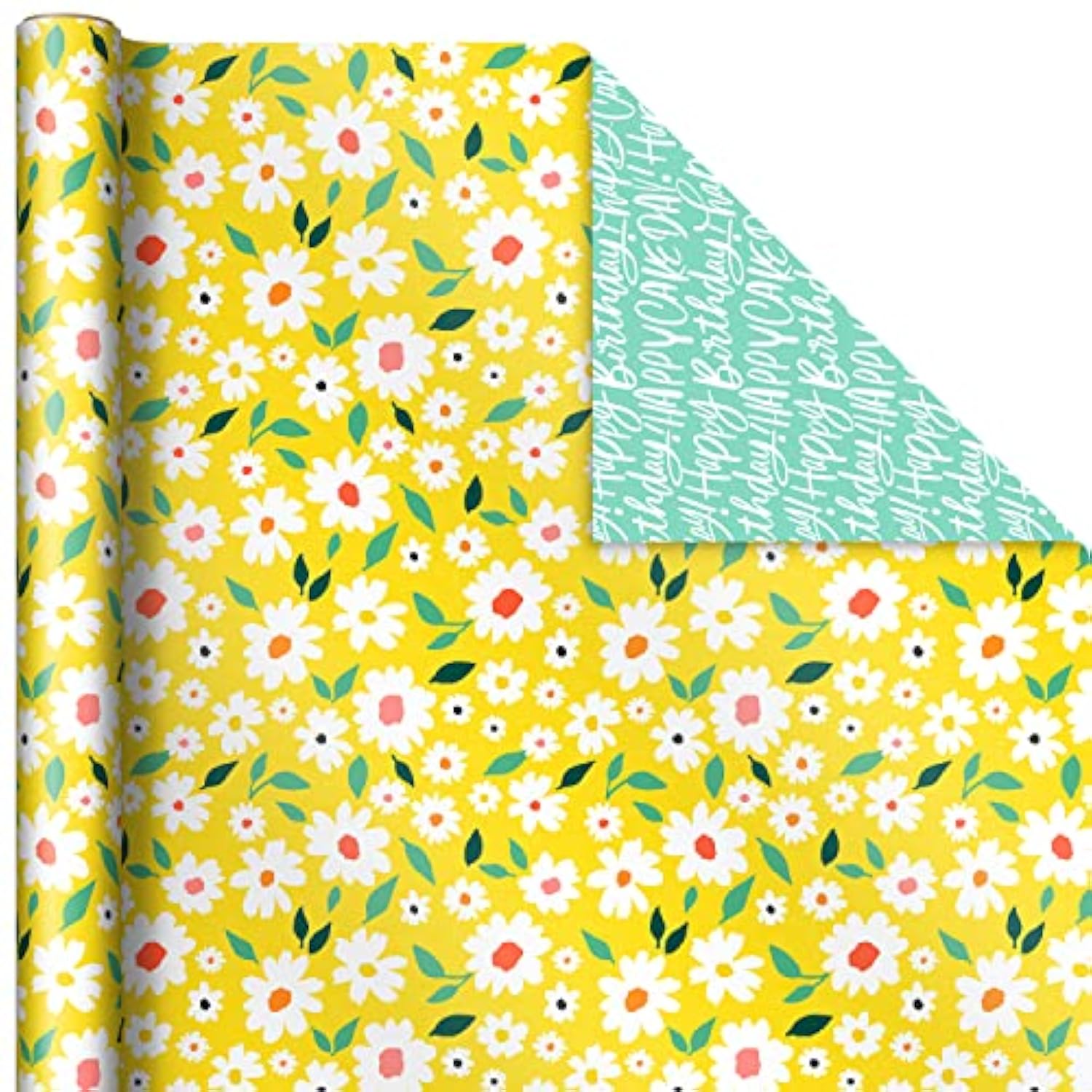 Hallmark Reversible Spring Wrapping Paper (3 Rolls: 75 Sq. Ft. Ttl) Floral, Lemons, Bright Abstract for Easter, Birthdays, Mother's Day, Bridal Showers, Baby Showers