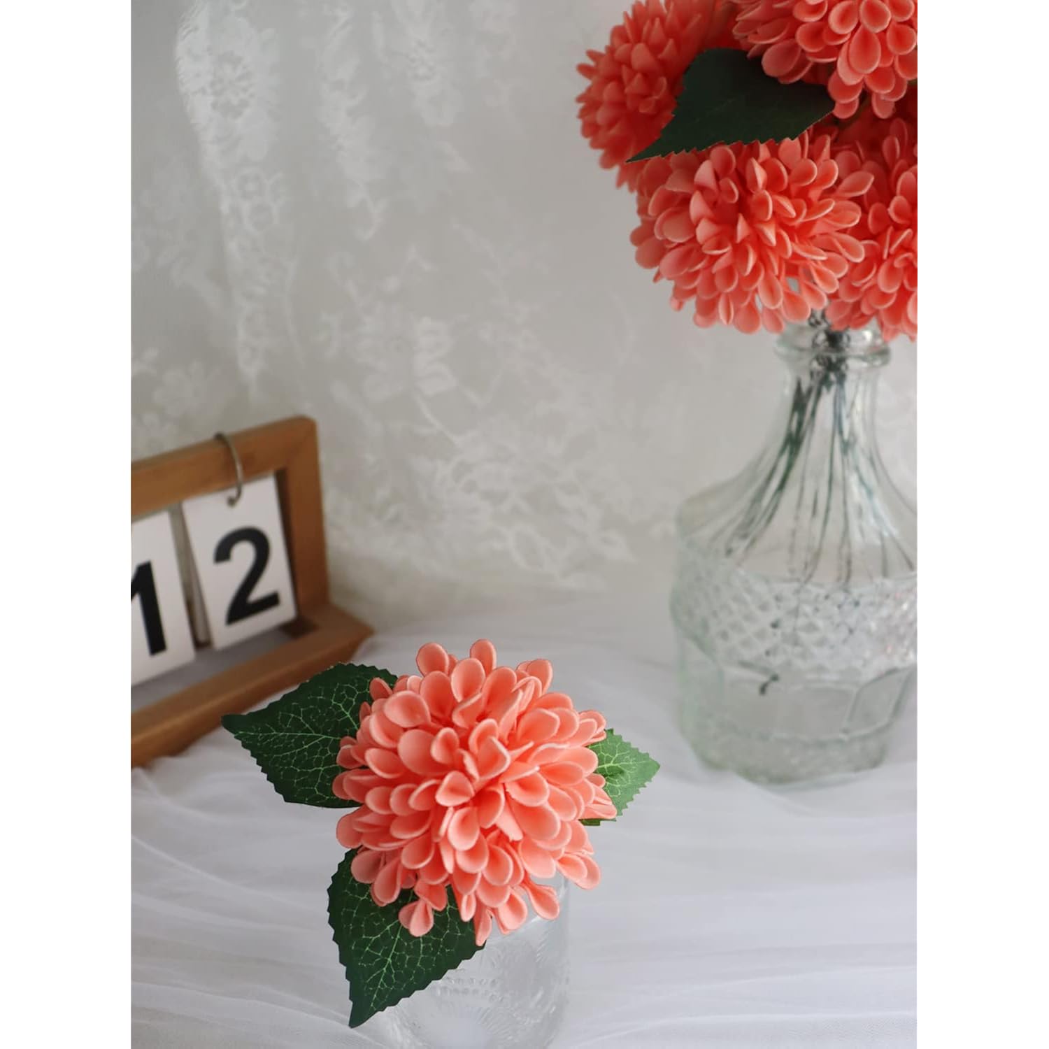 Artificial Flowers Coral Dahlia Daisy Flowers 25 Pcs Fake Roses W/Stem For Diy Wedding Bouquets Floral Centerpieces Arrangements Baby Shower Cake Flower Decor