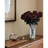 Artificial Roses Flowers, 12 Pcs Fake Burgundy Rose In Bulk, Long Stem Realistic Silk Roses Bouquet For Halloween Decoration, Fall Home Decor, Centerpieces, Flower Arrangement (Burgundy, 12-Pcs)
