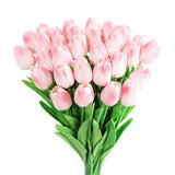 30Pcs Latex Tulips Real Touch Pink Artificial Flowers Fake Tulips Arrangement Bouquet For Home Office Wedding Decor (Pink)