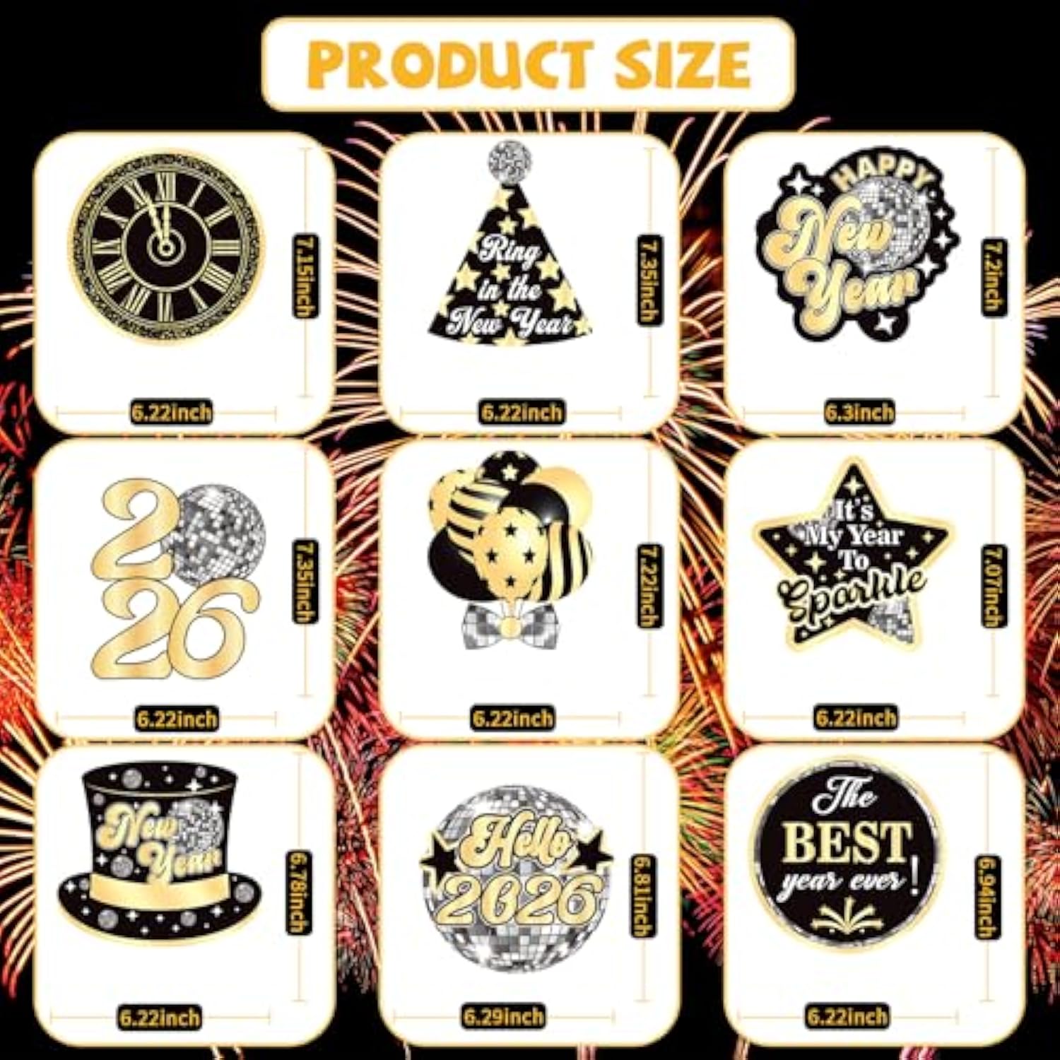 9pcs 2026 New Year Disco Honeycomb Centerpieces Black Gold Table Decor
