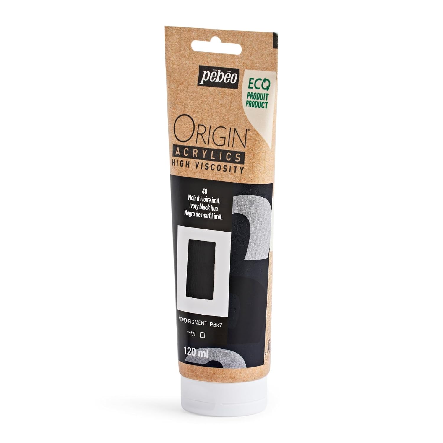 PEBEO Origin - Eco-designed High-viscosity Acrylic Paint - High Pigment Concentration for Intense Color and Excellent Lightfastness - 4.05 Fluid Ounces (120 ml) Tube - Ivory Black Hue