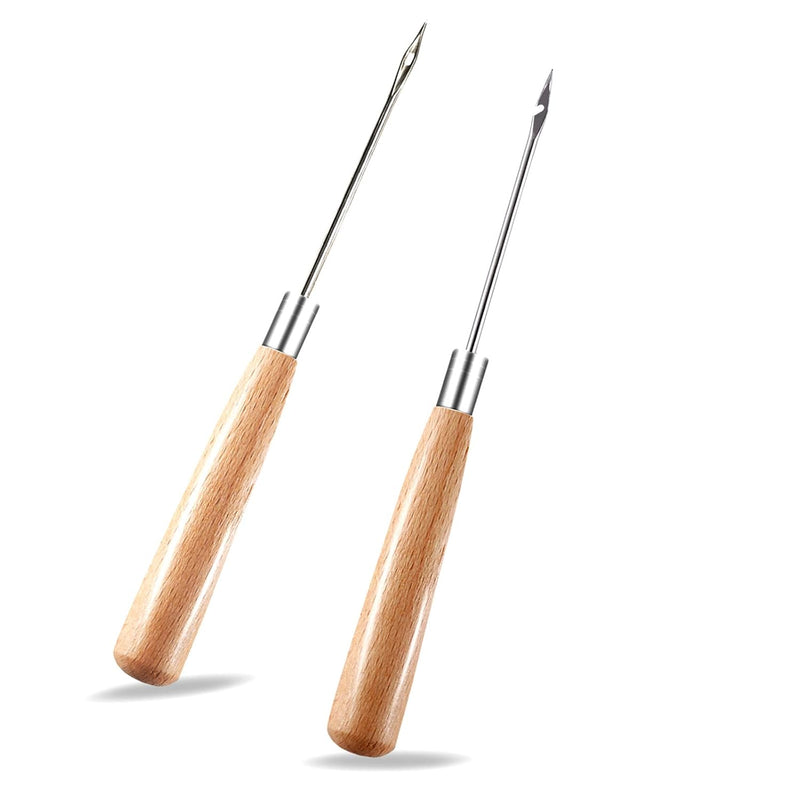 2 Pcs Awl, Leather Sewing Awl With Wood Handle, Hollow, Speedy Stitcher Sewing