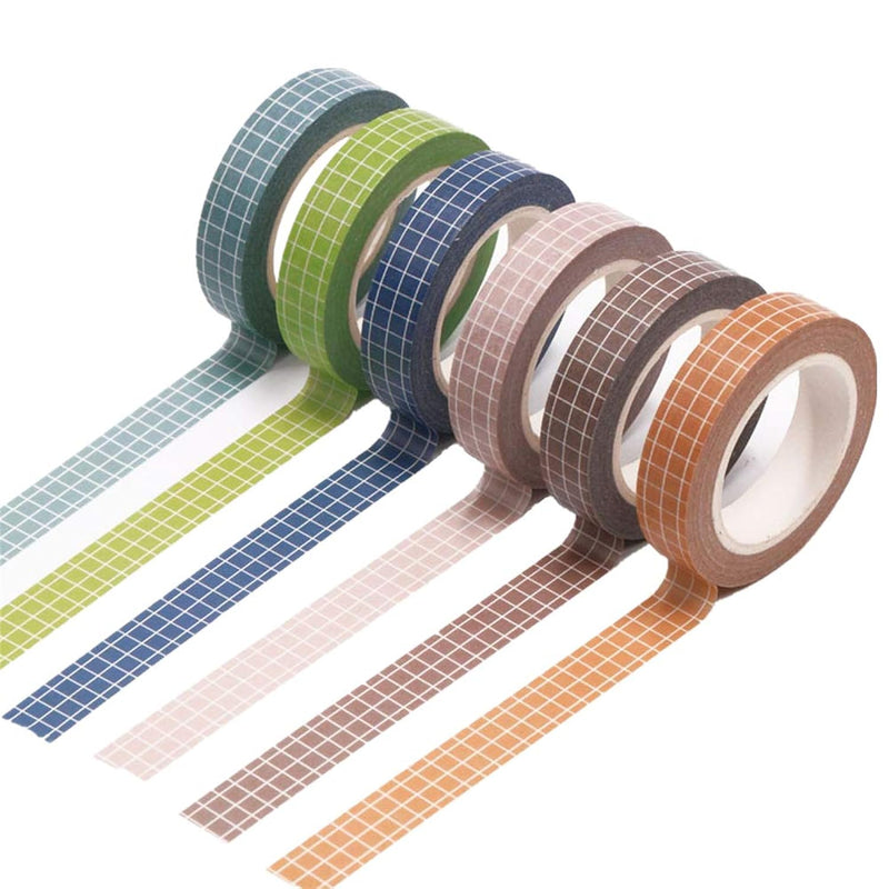 Grid Washi Tape Set Of 6Pcs 10Mm Width Assorted Adhesive Masking Decorative Ta