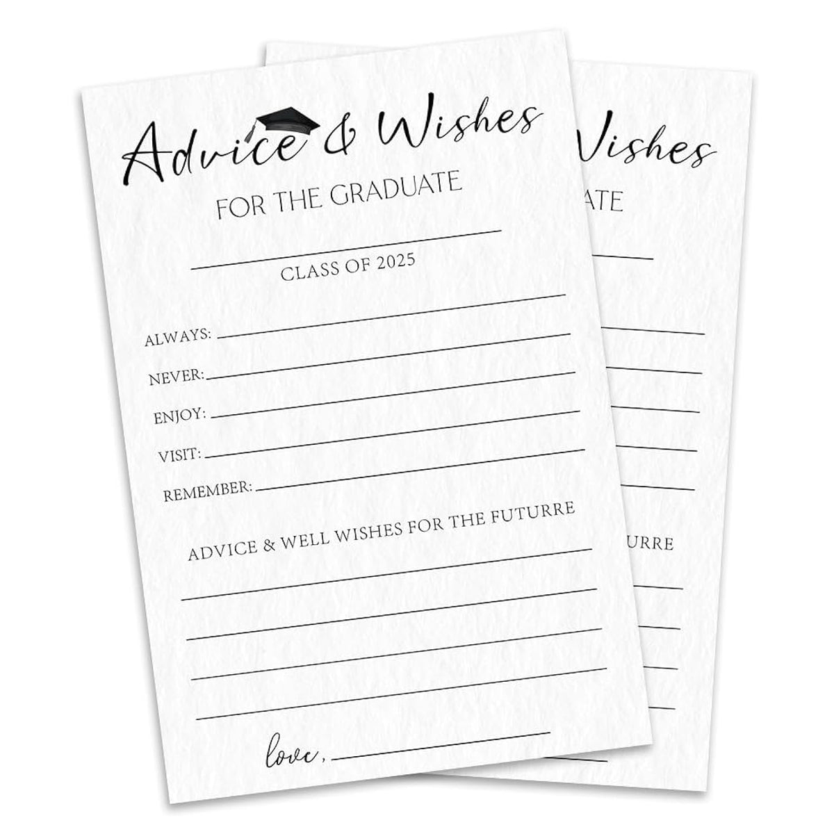 Graduation Advice & Wishes Cards Set - Classic Minimal Bachelor Hat Fill In Style Wishes & Advice Cards For Graduate, Grad Celebration Gift, Party Activity Decoration (30Pcs) - A05