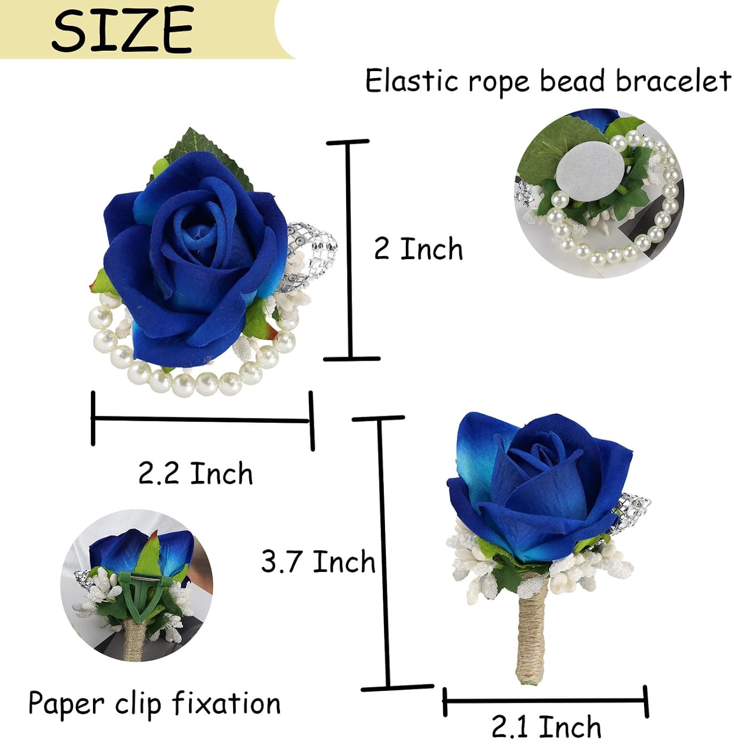 Wrist Corsage Blue Boutonniere Of Men,2Pcs Blue Corsage And Boutonniere Set For Wedding School Prom Decor