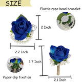 Wrist Corsage Blue Boutonniere Of Men,2Pcs Blue Corsage And Boutonniere Set For Wedding School Prom Decor