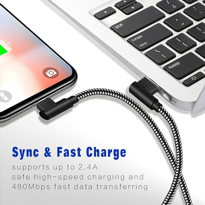 3 Pack 3FT 6FT 10FT MFi Certified Right Angle Lightning Cable Nylon Braided iPhone Cord