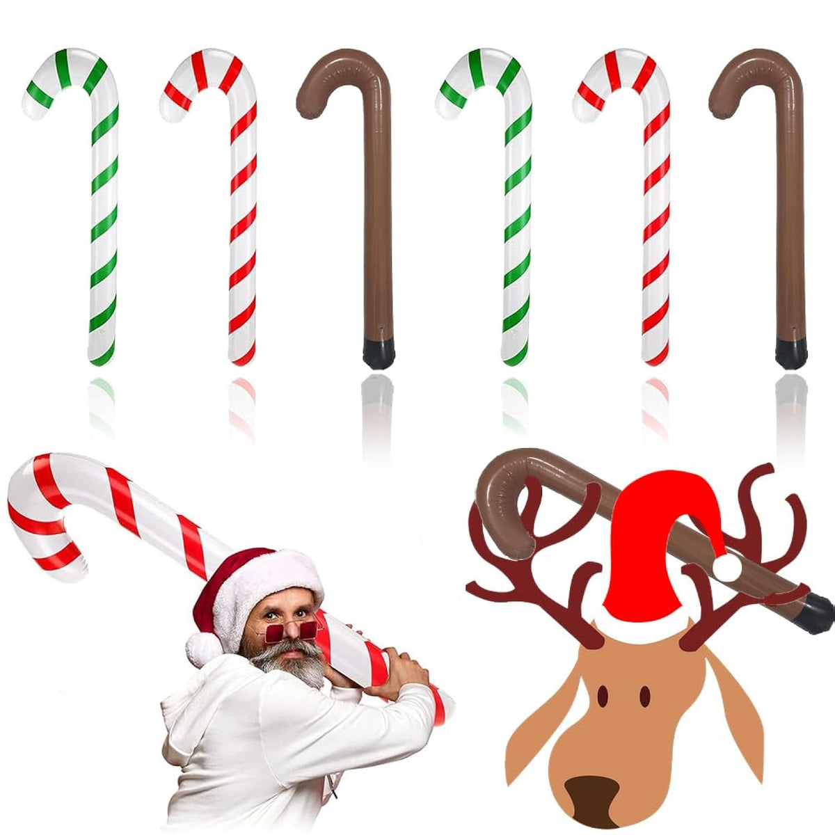 6Pcs Inflatable Candy Canes For Christmas Decorations,35 Inch Plastic Inflatable Candy Cane Balloons For Party Decoratio