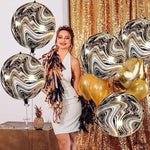 , Big Black And Gold Marble Balloons - 22 Inch, Pack Of 6 | Round 4D Marble Black And Gold Balloons | Mylar Balloons For Golden Anniversary, Birthday, Bachelorette Party Decor
