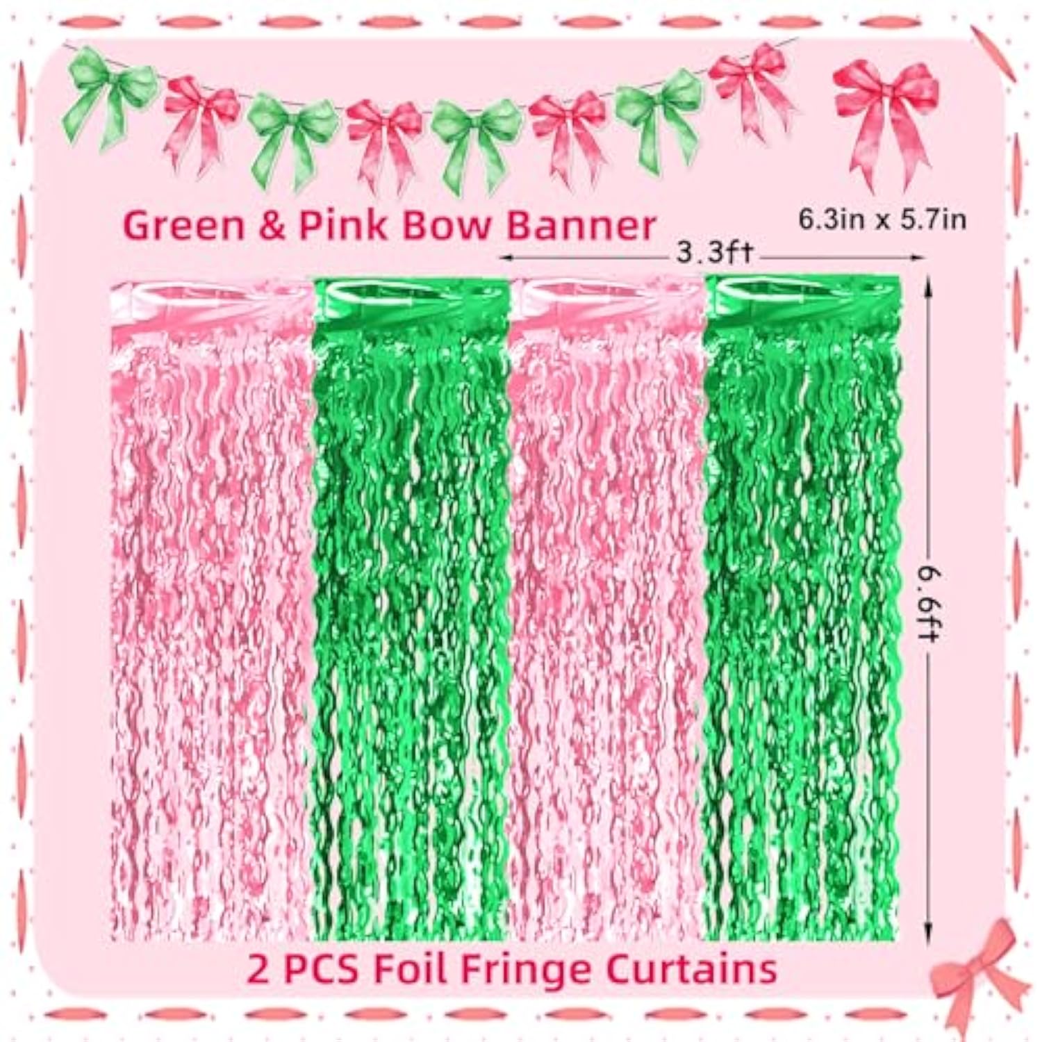 2 Pack Pink Green Foil Fringe Curtains 3.3x6.6 Ft for Birthday Party Decor