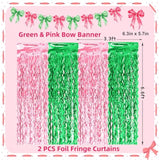2 Pack Pink Green Foil Fringe Curtains 3.3x6.6 Ft for Birthday Party Decor
