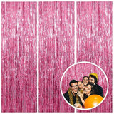 Pink tinsel foil fringe curtain set for birthday and themed party decor