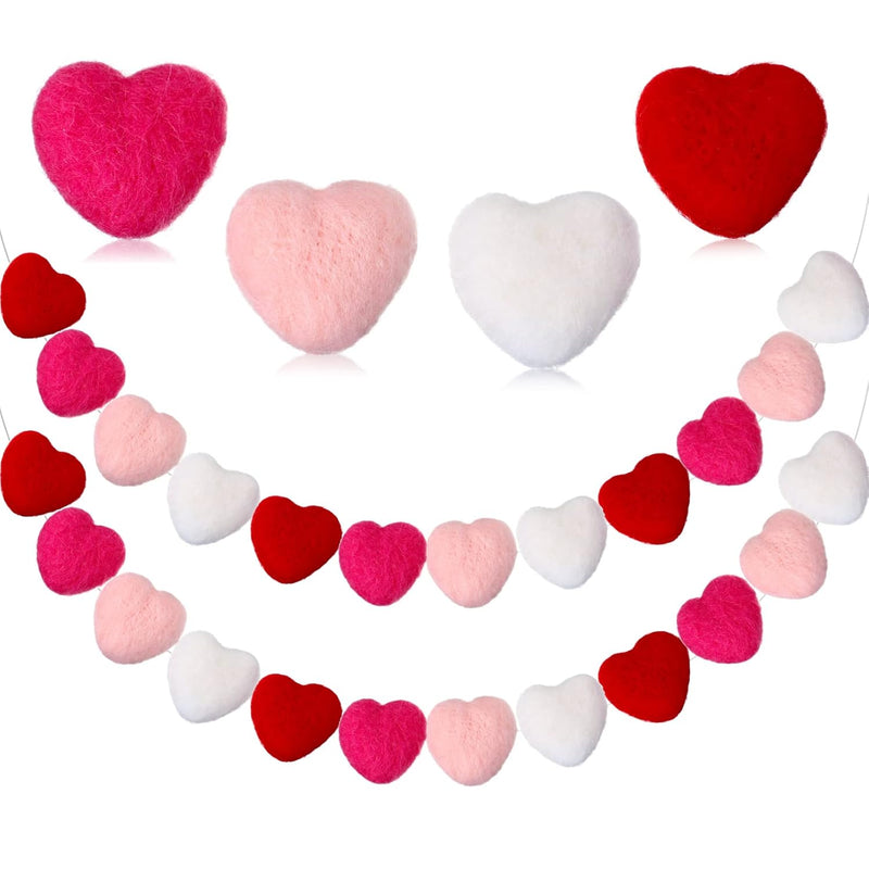 2 Pieces Valentine Felt Heart Garlands Colorful Heart Hanging Garland