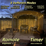 300Led Fairy Curtain Lights, 9.8X9.8Ft Warm White Usb Plug In 8 Modes & Timer Christmas String Hanging Lights With Remot