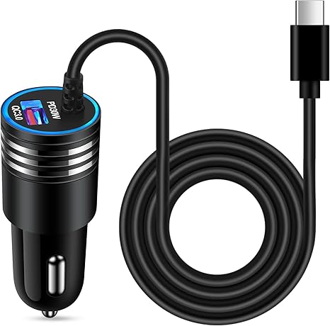 48W USB C Car Charger with Built In 30W Type C Cable Fast Charging for Samsung Galaxy