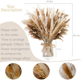 106Pcs Natural Dried Pampas Grass Decor With Vase Artificial Flowers In Vase Boho Home Decor Bouquet Bunny Tails Dried Flowers, Reed Grass Bouquet For Wedding Floral Arrangements (106Pcs)
