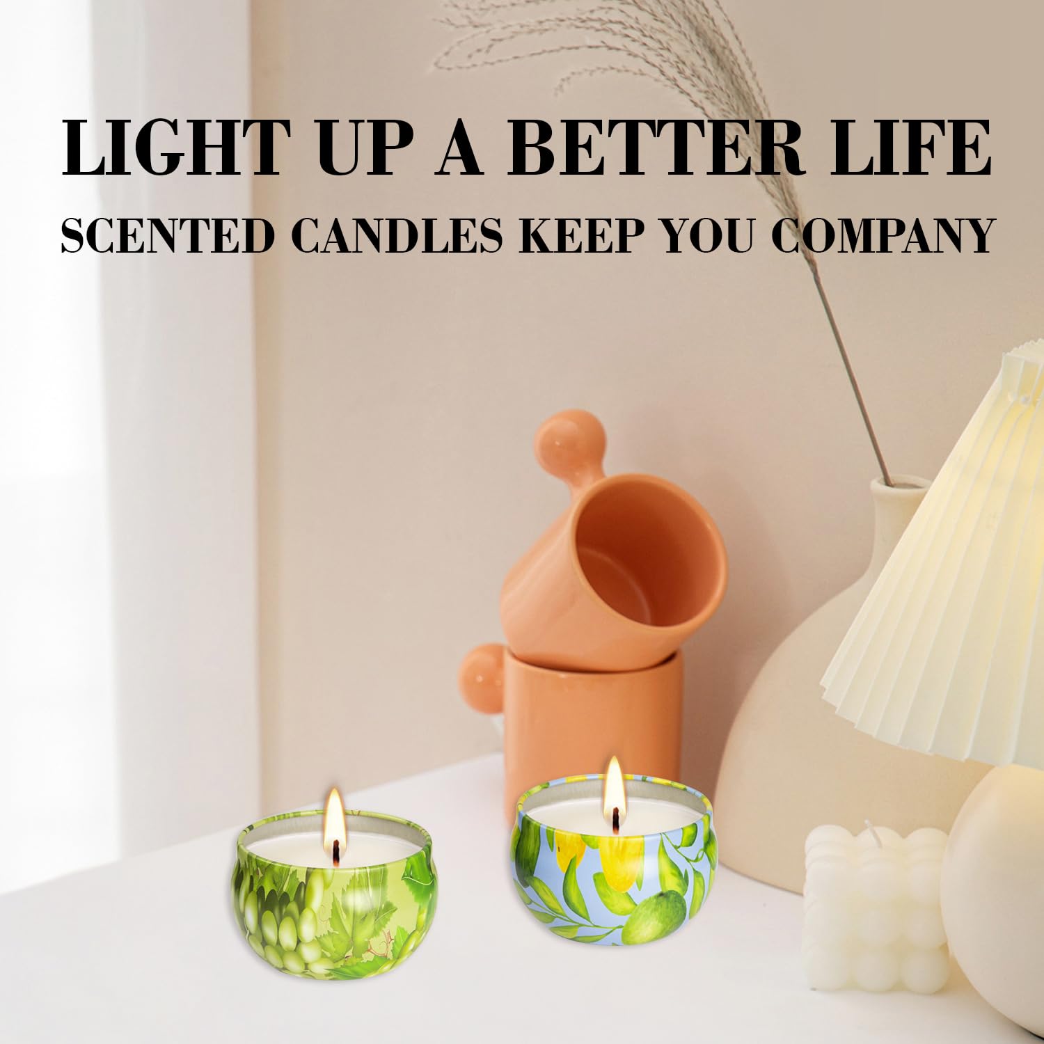 Set Of 2 | 2.5-Ounce Scented Jar Candles - Fruit Style - Perfect For Home, Spa, Yoga Studio - Vibrant Colorful Iron Can Jars Candles(Grapes & Guava Fragrance)