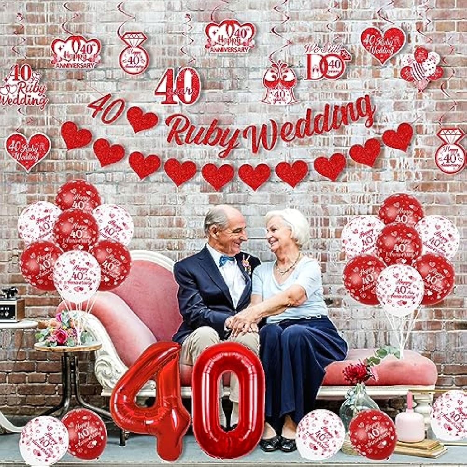 40Th Ruby Wedding Anniversary Decorations, We Still Do 40 Years Cheers To 40 Years Anniversary Celebration Party Supplies - Balloon Cake Topper Hanging Swirls Love Garland Banner
